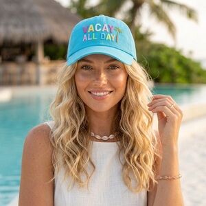 Vacay All Day Turquoise Baseball Cap Spring Beach Vacation Dad Hat Colorful
